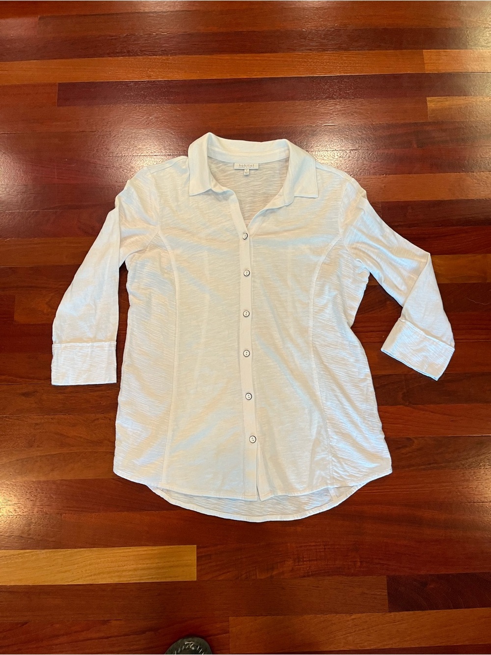 Habitat Women's White Button-Up Collared Top 3/4 sleeves Sz Small